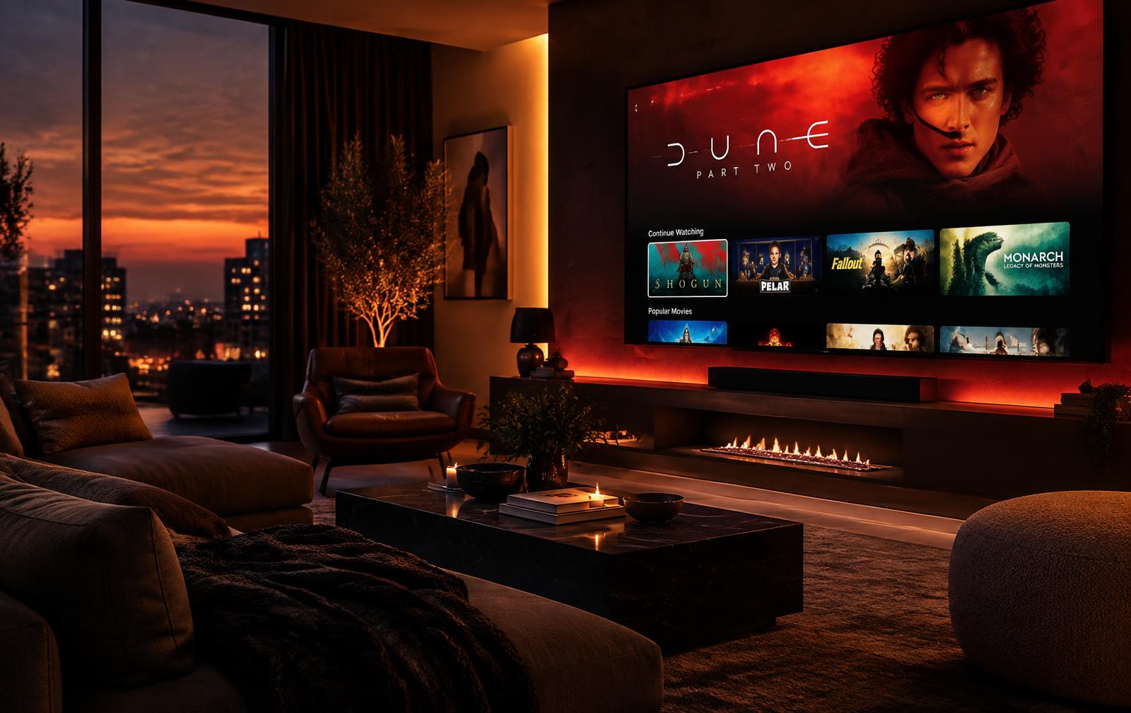Семья смотрит фильмы и сериалы NEXT TV в гостиной